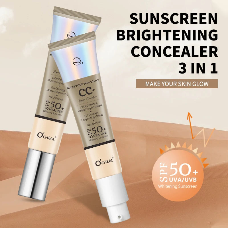 Ocheal 30g CC Cream Foundation Waterproff Concealer Moisturizing Sunscreen Liquid SPF 50+ Long Lasting Brightening Makeup Primer