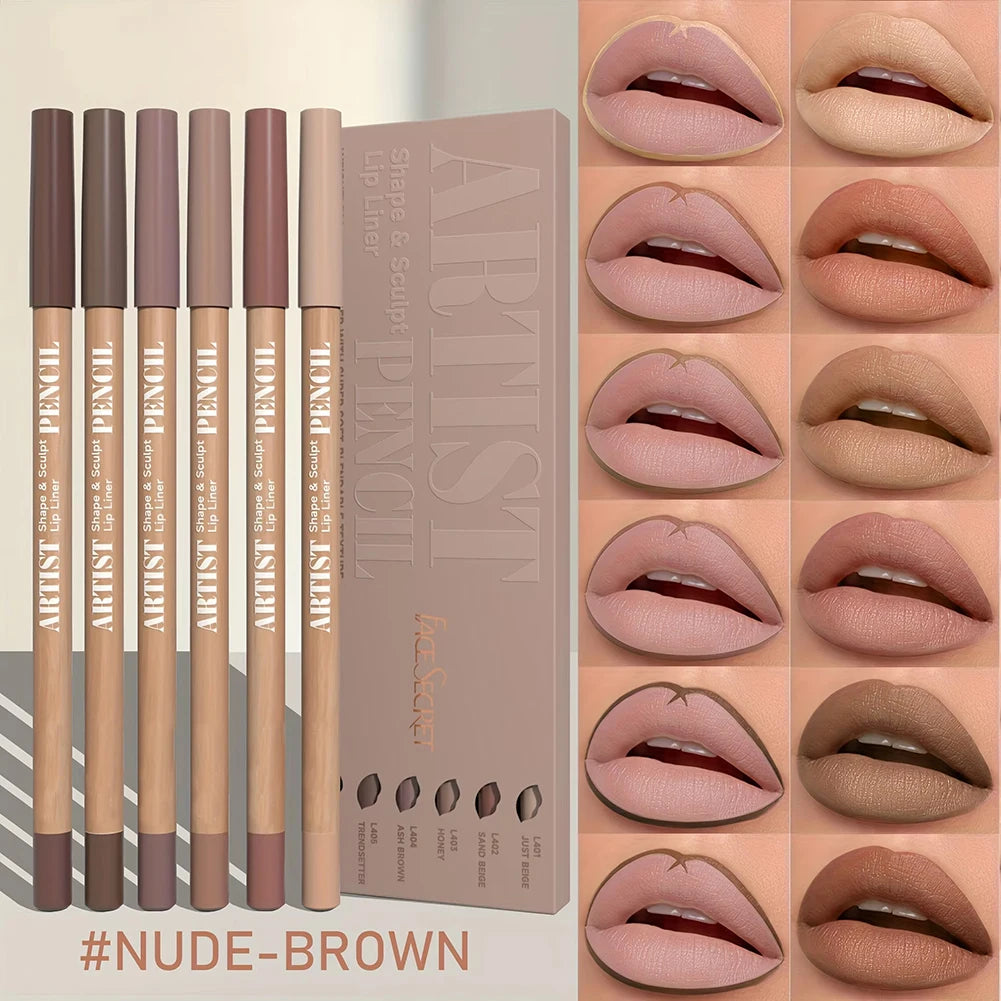 6pcs Velvet Matte Lip Liner Set | Long-Lasting, Non-Drying | Perfect for Delineating and Filling Lips