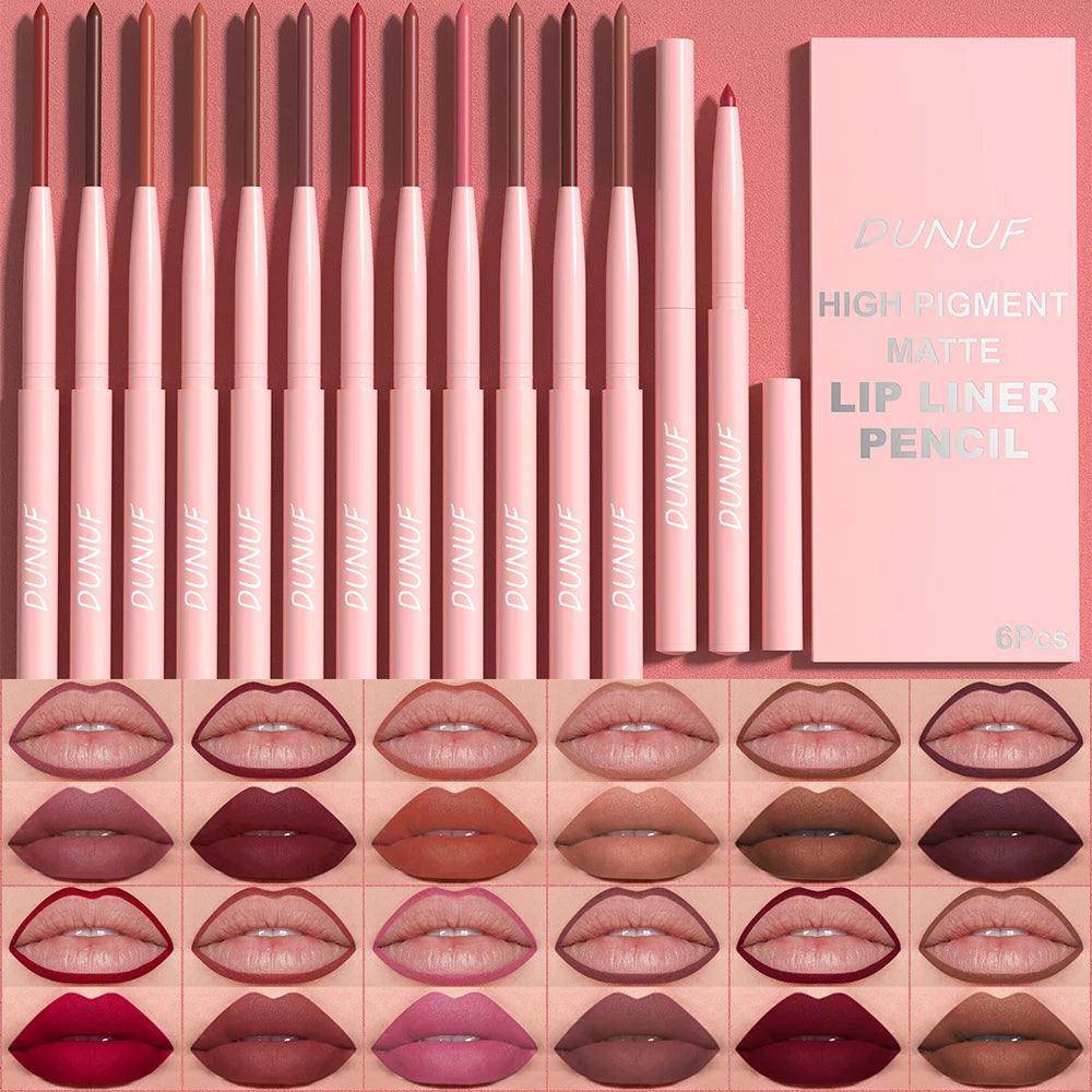 6pcs Lip Liner Pen Set Long-Lasting, Waterproof Sweatproof, Easy Coloring Non-fading Color Rendering Lip Gloss Set Beauty Makeup