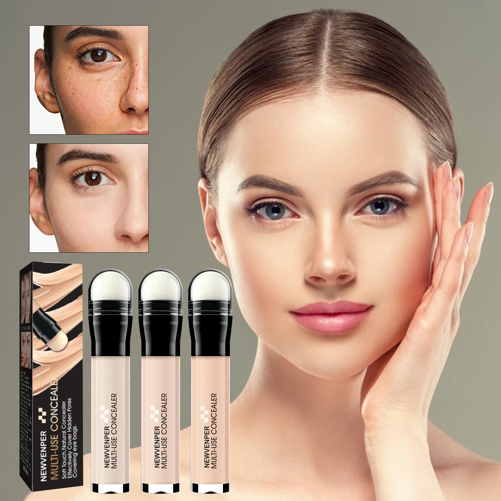 3 Pcs Concealer Stick Multi-Use Concealer Makeup Dark Circles Treatment, Lightweight, Full Coverage, Long Lasting