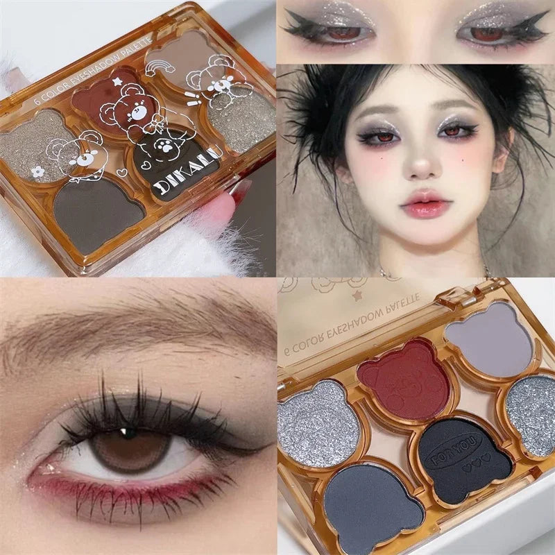 6 Colors Matte Eyeshadow Palette Fine Shimmering Pearlescent Smoky Gray Red Black Eye Shadow Wine Red Eye Makeup Wholesale