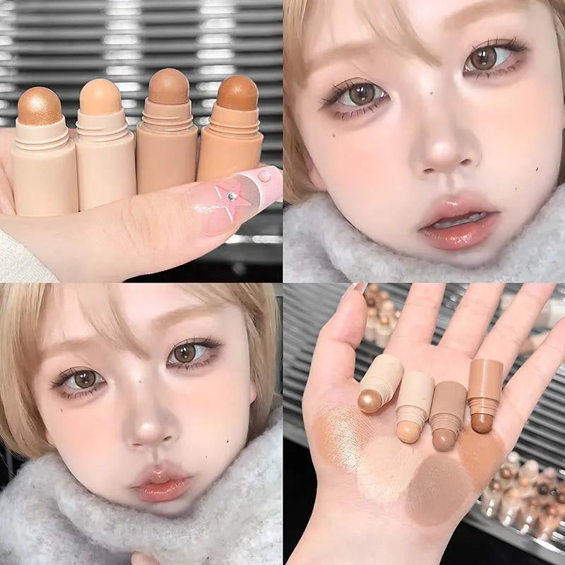 4 in 1 Contour Highlighter Stick 4 Colors Moisturizing Natural Matte Brown Nose Shadow Makeup Matte Shimmer Eyeshadow Stick Set