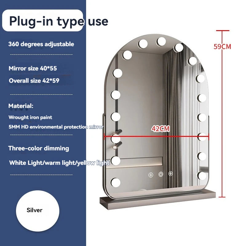 Large LED Desktop Makeup Mirror with Bulb, Smart Beauty Mirror, Rotatable Dressing Table Mirror