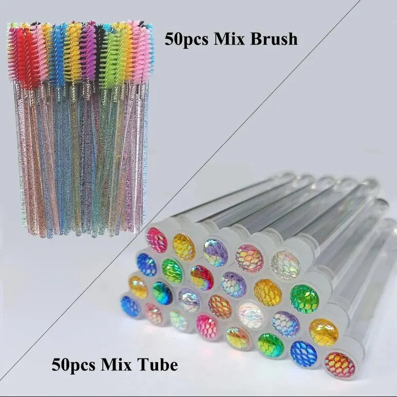 50Pc Reusable Eyebrow Brush Tube Eyelash Brush Eyebrow Brush Replaceable Dust-proof Sparkling Diamond Makeup Brush