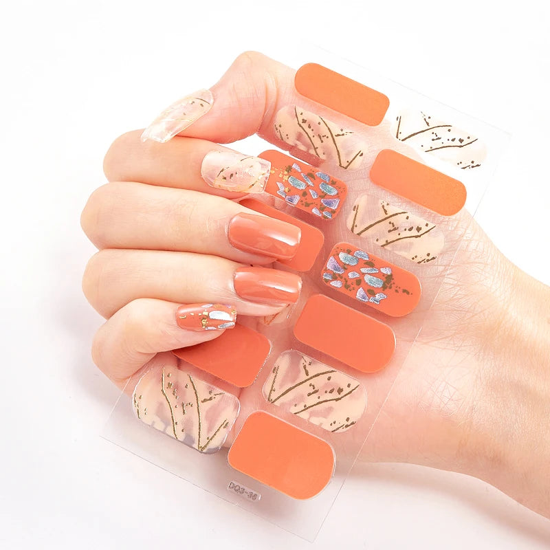DIY Semi Cured Gel Nail Stickers Long-Lasting Solid Color Nail Strips Patch Slider Nail Sticker Full Cover Decal Manicure Patch