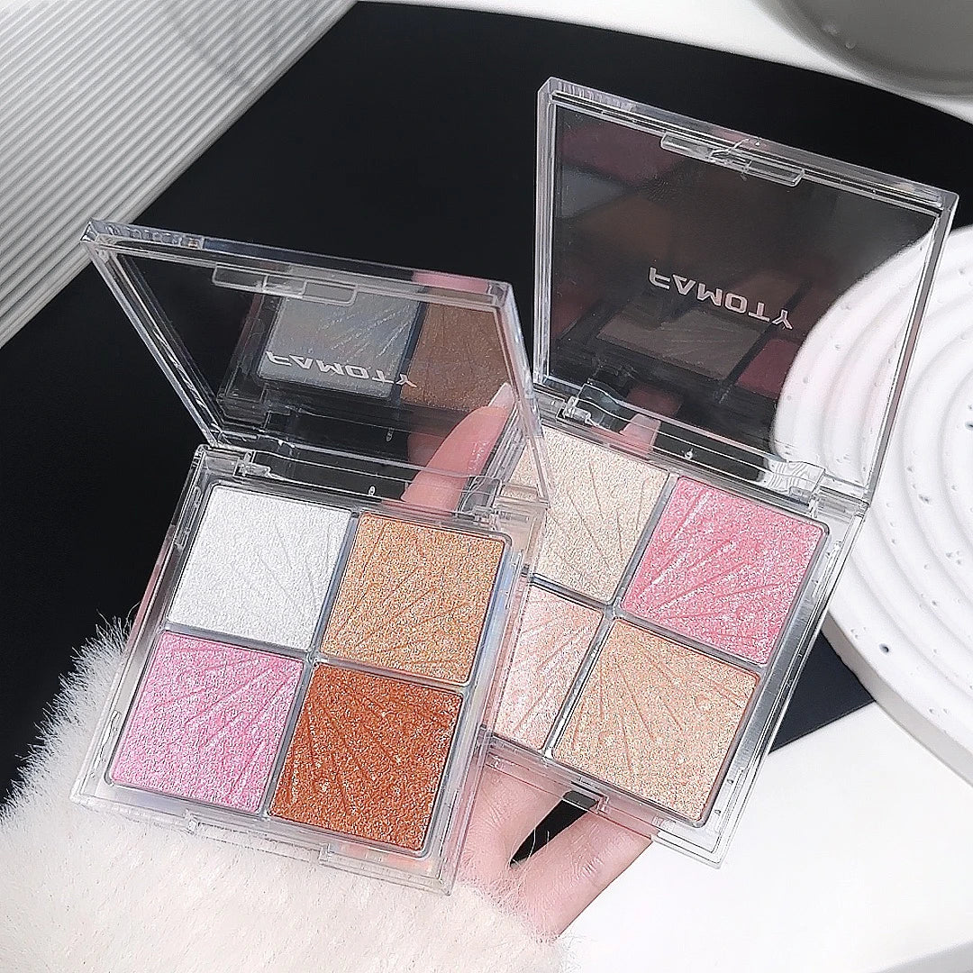 4 Color Face Highlighter Palette Illuminator Palette Natural Glow Waterproof Glitter Shimmer Baked Powder Highlighter Makeup