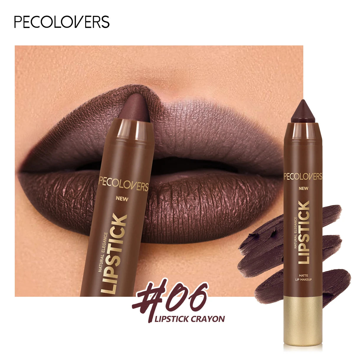 Multi-Color Matte Lipstick Crayon, Long-Lasting & Natural Effect Crayon, for Brown Tone, Matte Finish & High Pigmented