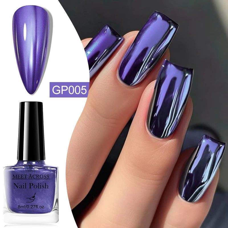 8ml Mirror Metallic Nail Polish No Need Lamp Curing Air Dry Salon Quality Soak-Off Long Lasting Varnishes DIY Manicure Design