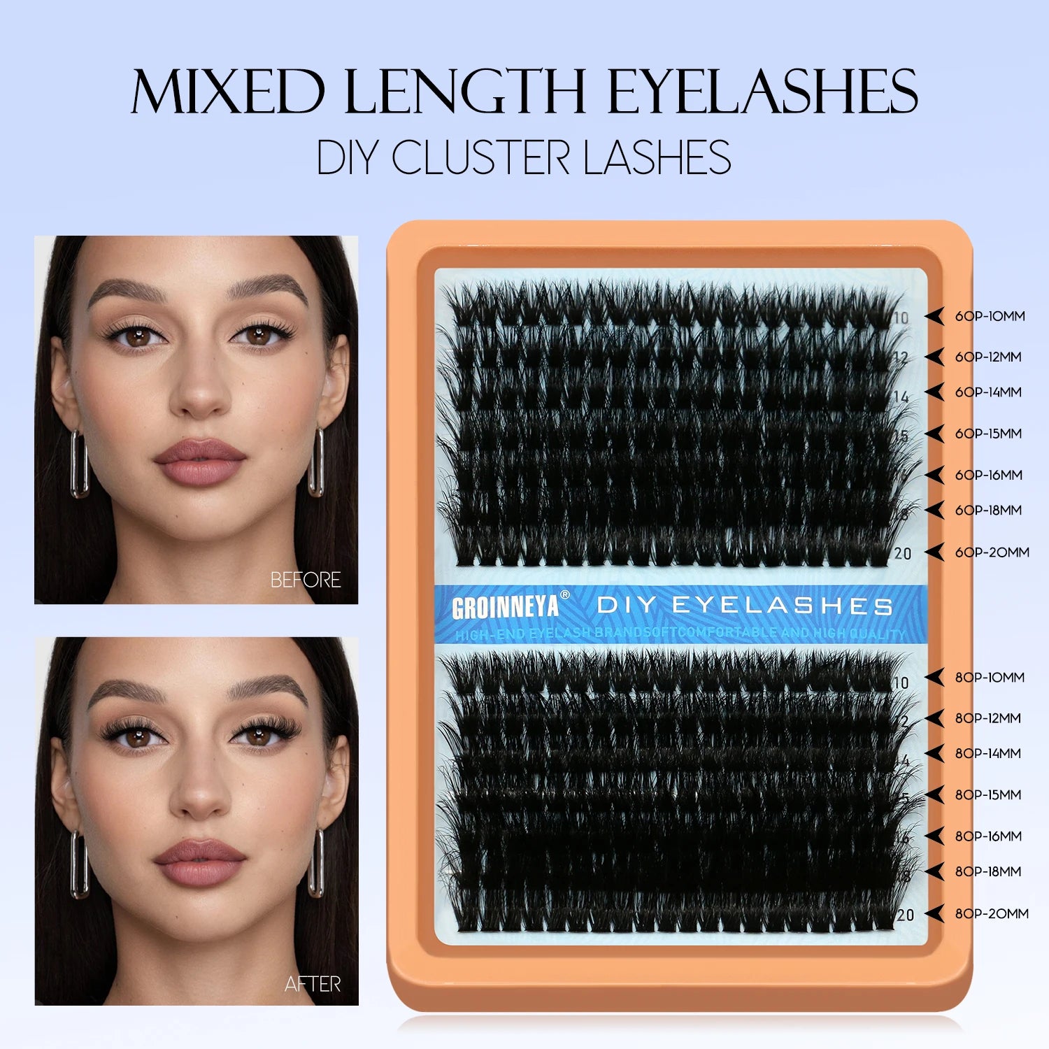 GROINNEYA Fluffy Thick DIY Eyelashes Cluster D/DD Curl Wispy Individual lashes Mix Eyelash Extensions False Eyelashes Extension