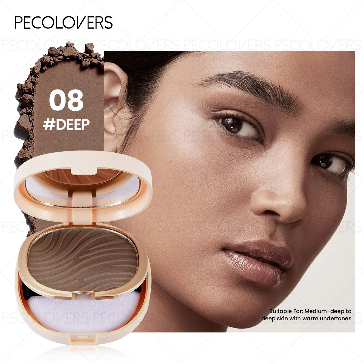 Pressed Powder Foundation, Waterproof, Matte Finish, Full Coverage, Non-Sticky, for All Skin Types, Light to Medium Tone