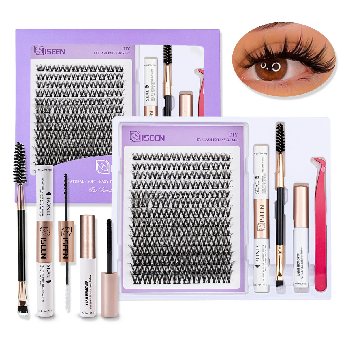 Eyelash Cluster DIY Eyelash Extension Kit with Tweezers Bond and Seal Reusable Single Eyelashes Festival Gift Eye Makeup