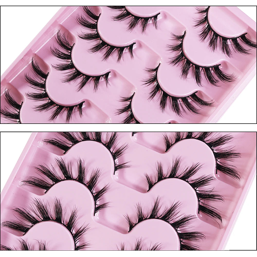 MIOFIA New 5 Pairs Fake Lashes D Curl Fluffy Soft Volume Eyelash Extensions Natural Look 3D Faux Mink False Eyelashes Makeup