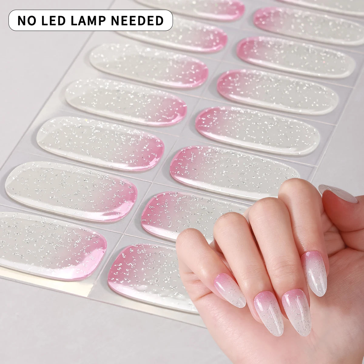 16Tips Gradient Starry Sky Gel Nail Strips Full Cover Sparkling Glitter Baking-Free Gel Nail Stickers DIY Manicure Decoration