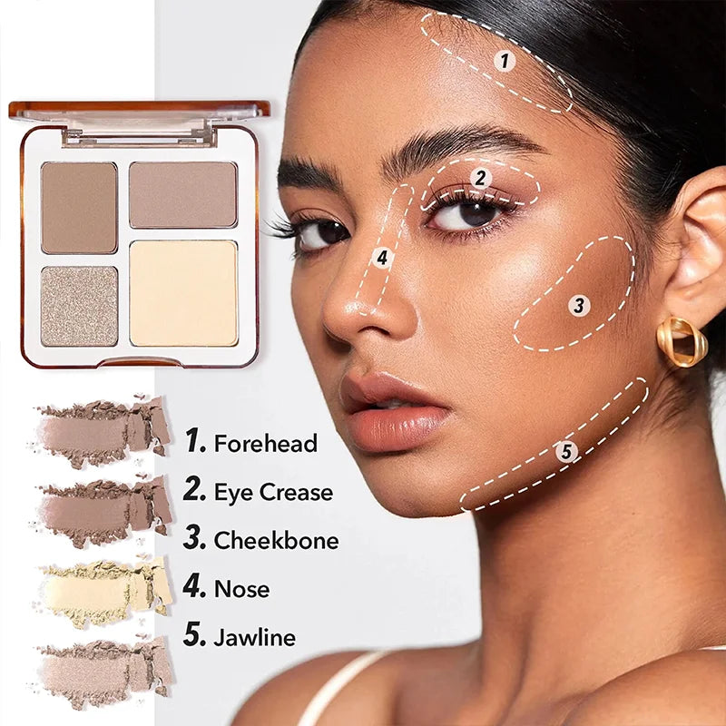 Natural 3D Face Pressed Powder Palette Matte Bronzer Contour Shade Multi-Purpose Highlighter Cosmetics Gift