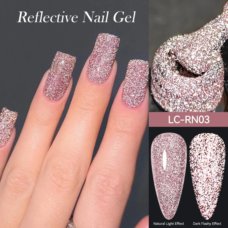 LILYCUTE 7ML Black Silver Red Reflective Glitter Gel Nail Polish Sparkling French Soak Off Long Lasting Manicure Nails Art Gel