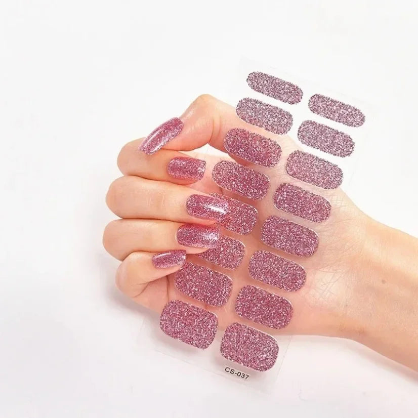 DIY Semi Cured Gel Nail Stickers Long-Lasting Solid Color Nail Strips Patch Slider Nail Sticker Full Cover Decal Manicure Patch