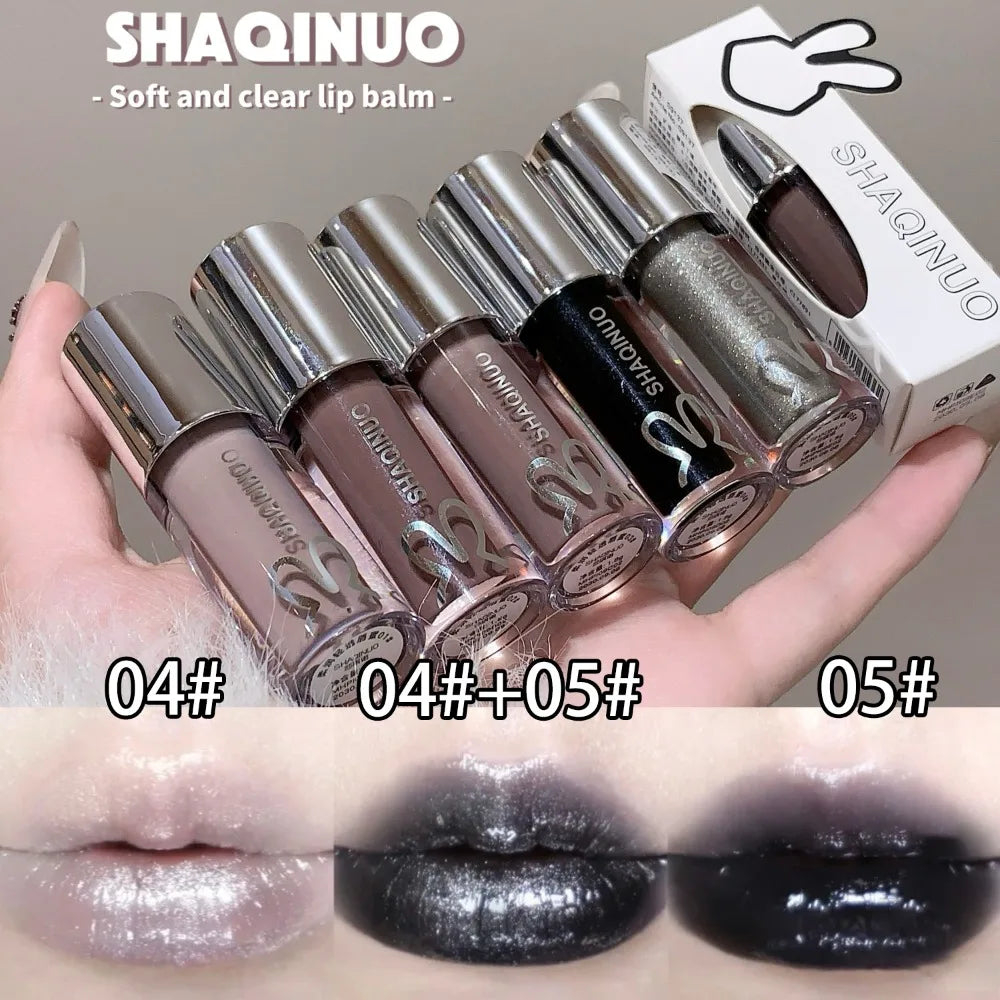 Black Rabbit Gothic Silver Metallic Lip Gloss Black Mirror Light Translucent Lip Lacquer Non-Sticky Water Gloss Lips Tint Makeup