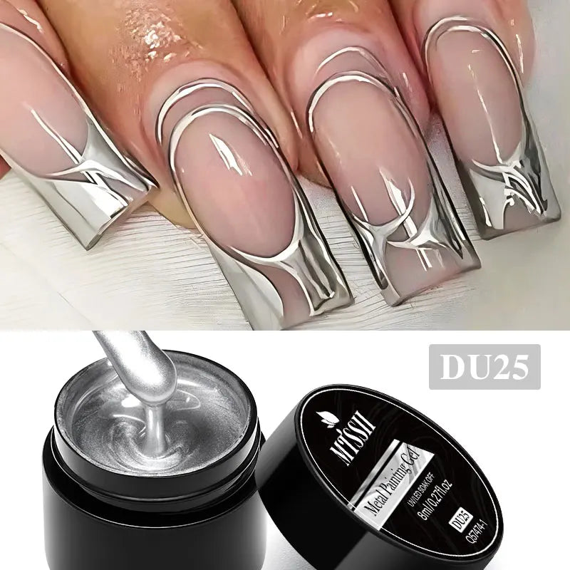 Mtssii 8ml Metallic Painting Nail Gel Polish Gold Silver Creative Elastic Nail Gel for PaintingDrawing Magic Mirror Gel Varnish
