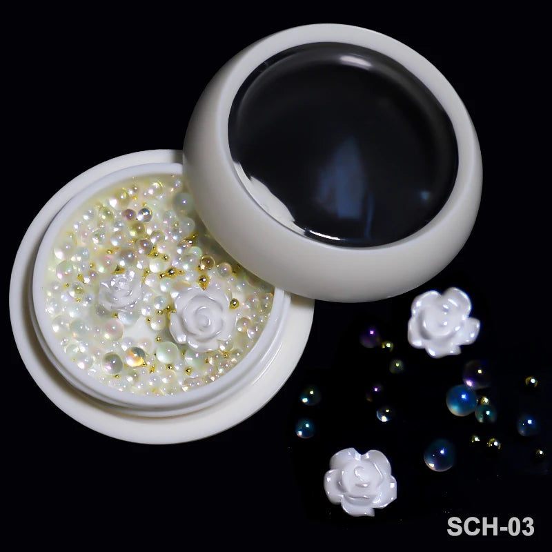 White Acrylic Flower Nail Art Decorations Mixed Size Rhinestones Red Blue Gem Manicure Tools Accessories DIY Nails Design 5g