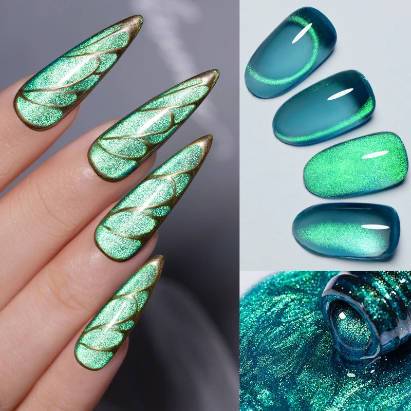 7.5ML Sparkling Rainbow Cat Magnetic Gel Nail Polish Pinkish Purple Laser Cat Eye Gel Soak Off UV Nail Art Varnish For Manicure