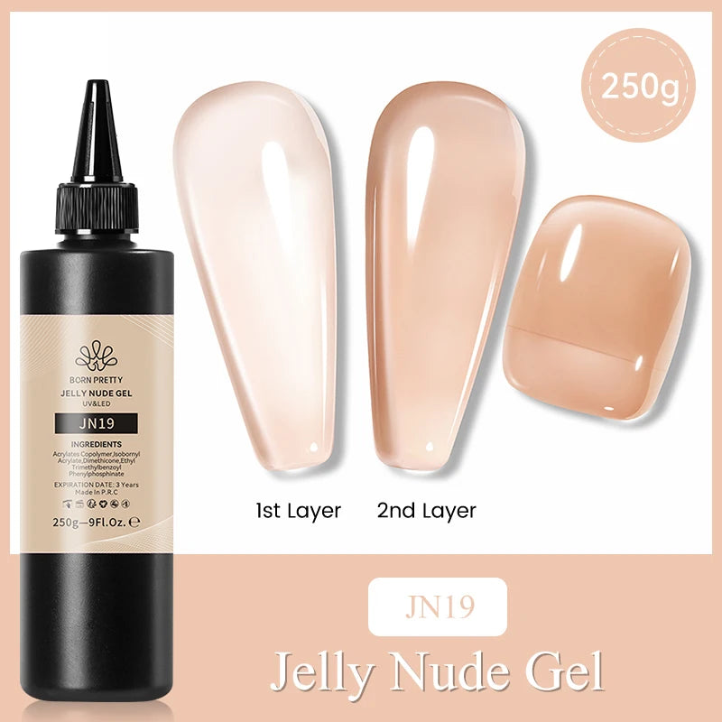 BORN PRETTY 250g Pure Black White Color Gel Nail Polish Semi Permanent Jelly Nude Gel Refilled Package Soak Off UV LED Gel