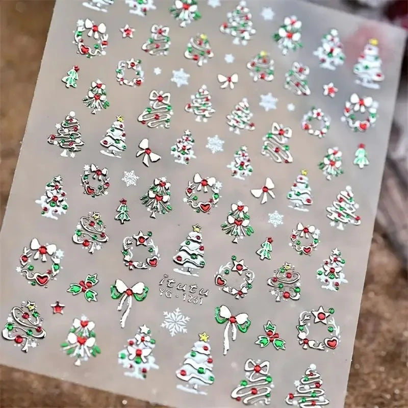 Christmas Nail Stickers Snowflake Nail Art Stickers Metal Silver Self-Adhesive Nail Decals ChristmasTree Winter Manicure Sliders