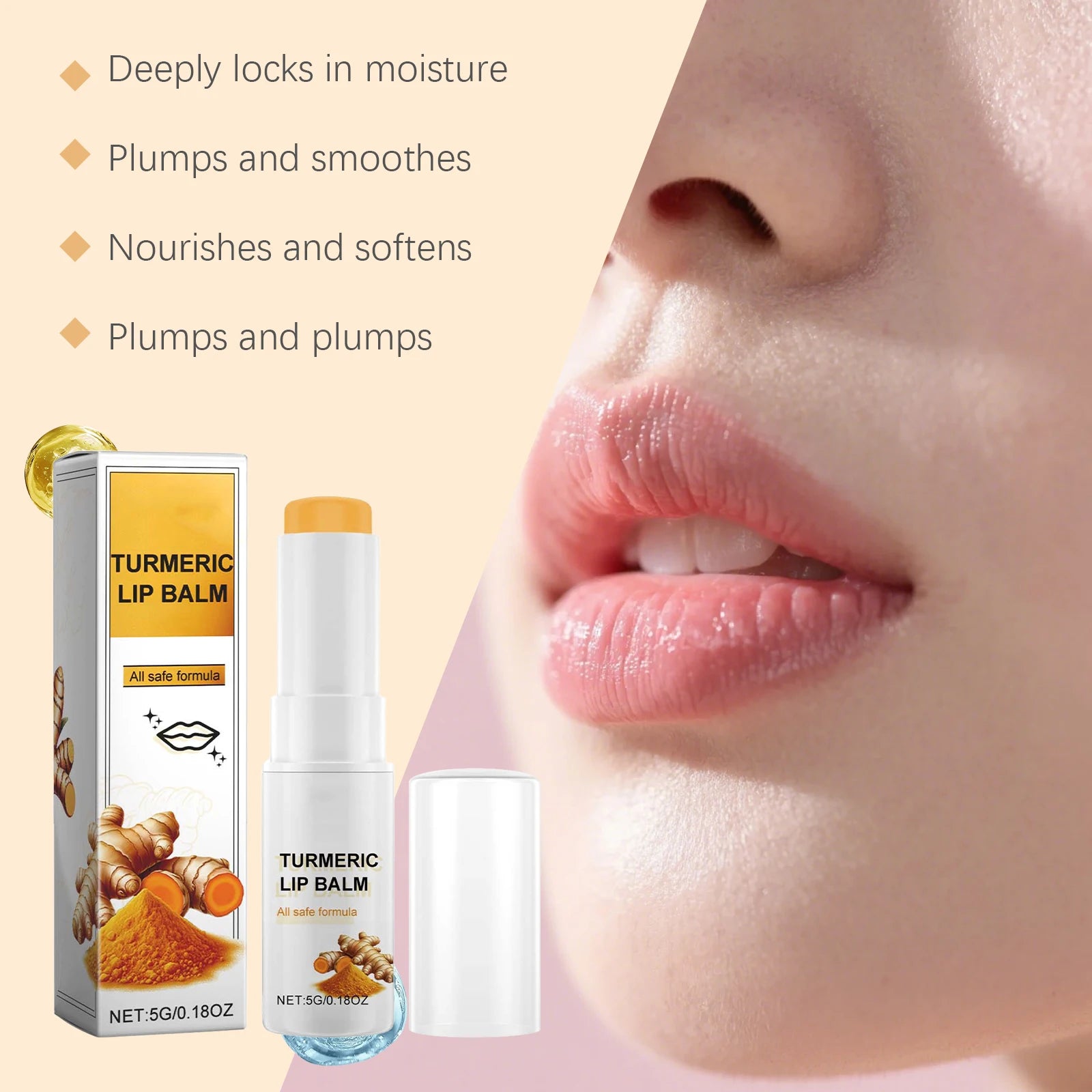 Turmeric Moisturizing Lip Balm Hydrating Protective Barrier Soothing Dry Chapped Lips Long Lasting Natural Formula Lip Care