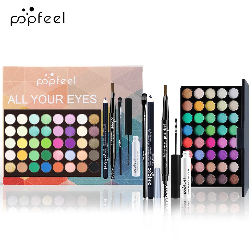 All in One Makeup Kit Gift Set with Eyeshadow Palette Foundation Lip Gloss Blush Brushes Eyeline Mixed Color Paste Long lasting