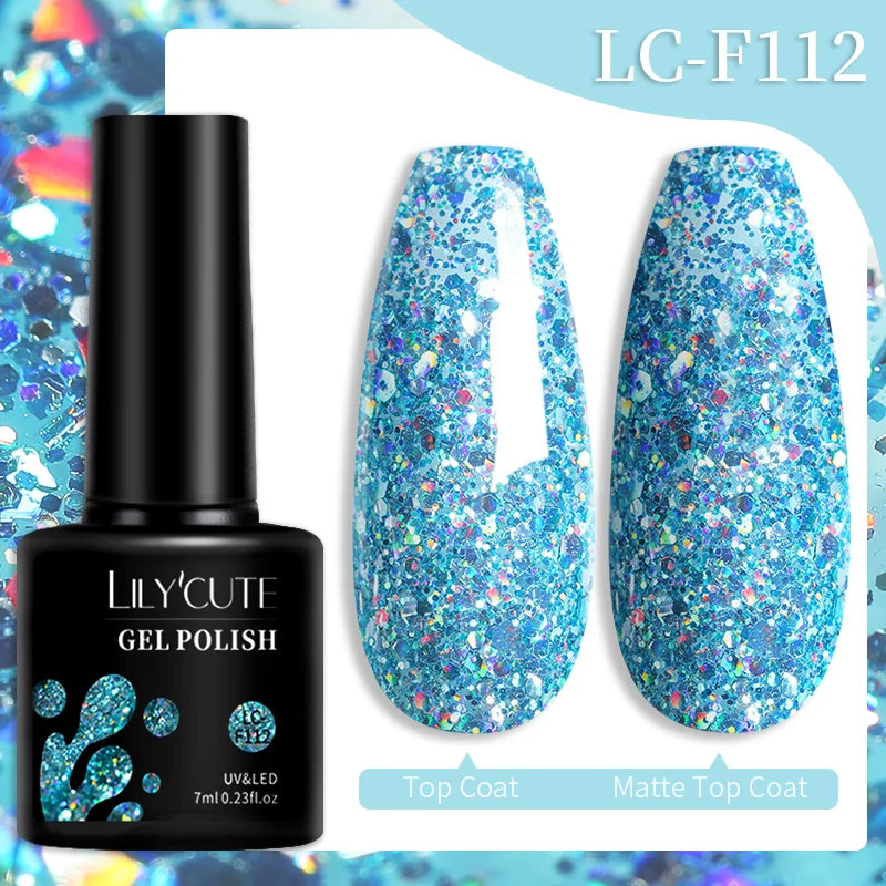 LILYCUTE 7ML Black Silver Red Reflective Glitter Gel Nail Polish Sparkling French Soak Off Long Lasting Manicure Nails Art Gel