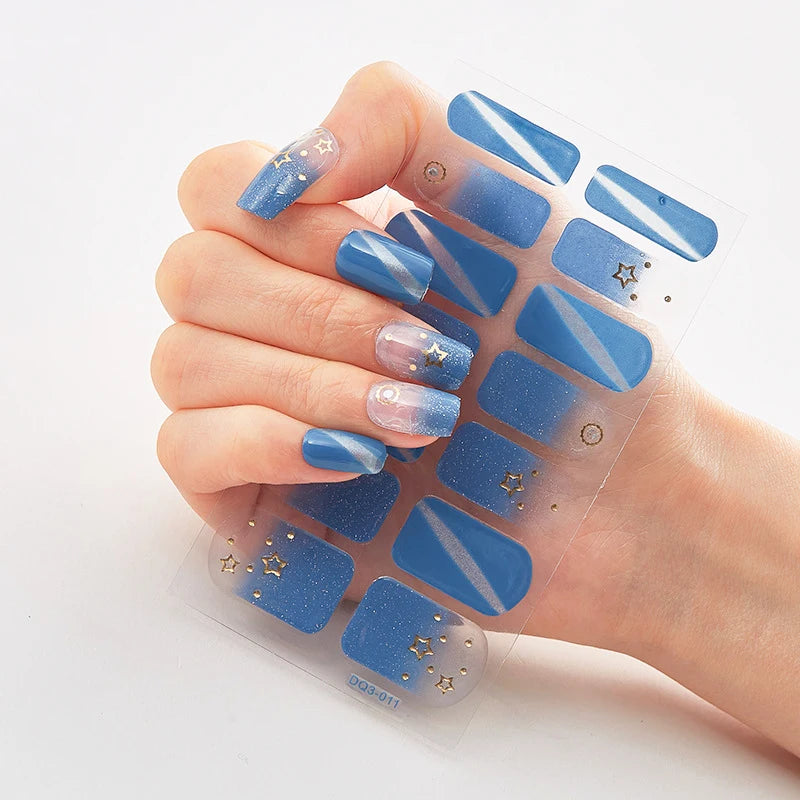 DIY Semi Cured Gel Nail Stickers Long-Lasting Solid Color Nail Strips Patch Slider Nail Sticker Full Cover Decal Manicure Patch