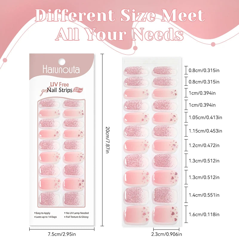 22strips UV Free Nail Gel Strips Loving Heart Gel Polish Nail Sticker Curing-free Adhesive Stickers for Nails Long Lasting Wrap