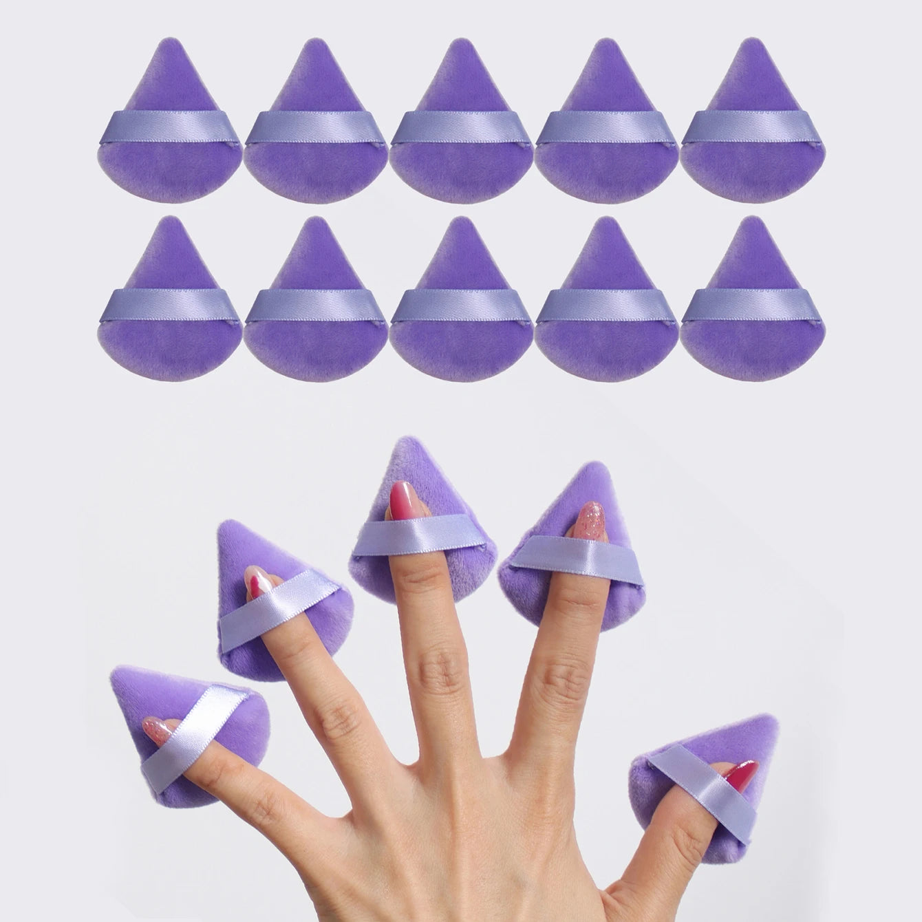 10Pcs Mini Triangle Shape Velvet Powder Puffs, Soft Makeup Blender Sponges for Face Contouring, Eyes & Corners