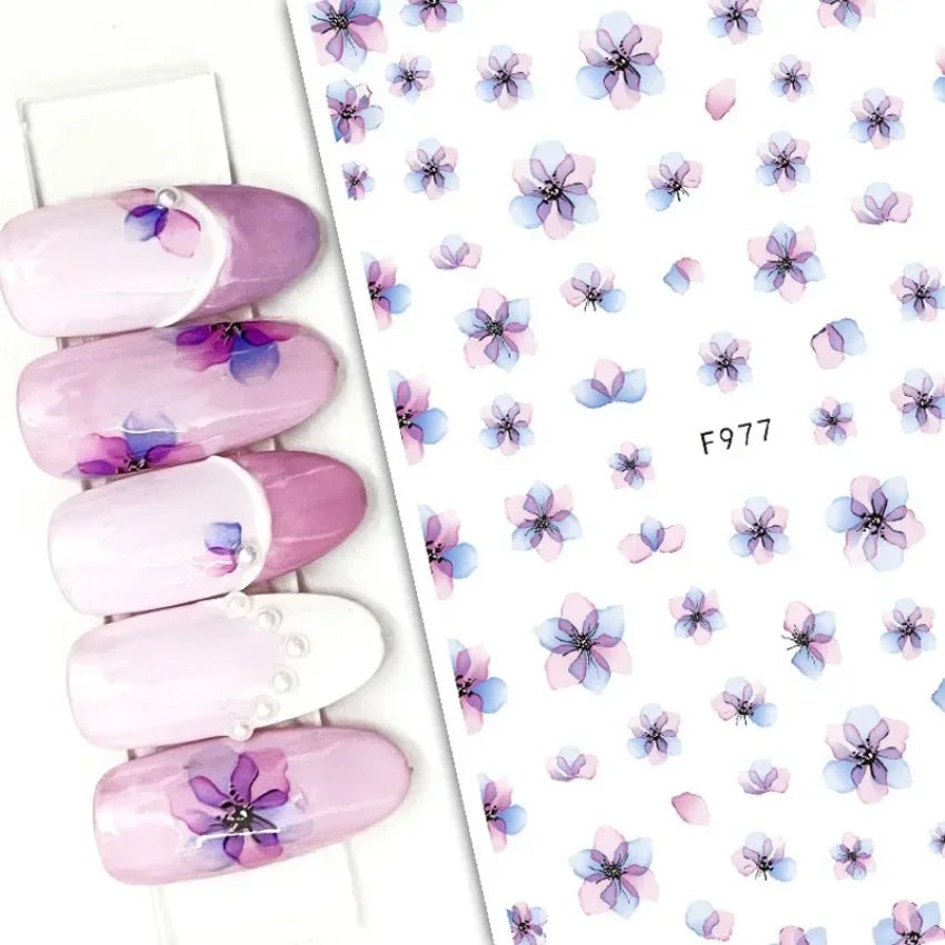 Elegant Butterfly Nail Manicure Stickers Blue Butterflies Leopard Retro Flowers Adhesive Decal Wedding Charm Manicure Tips