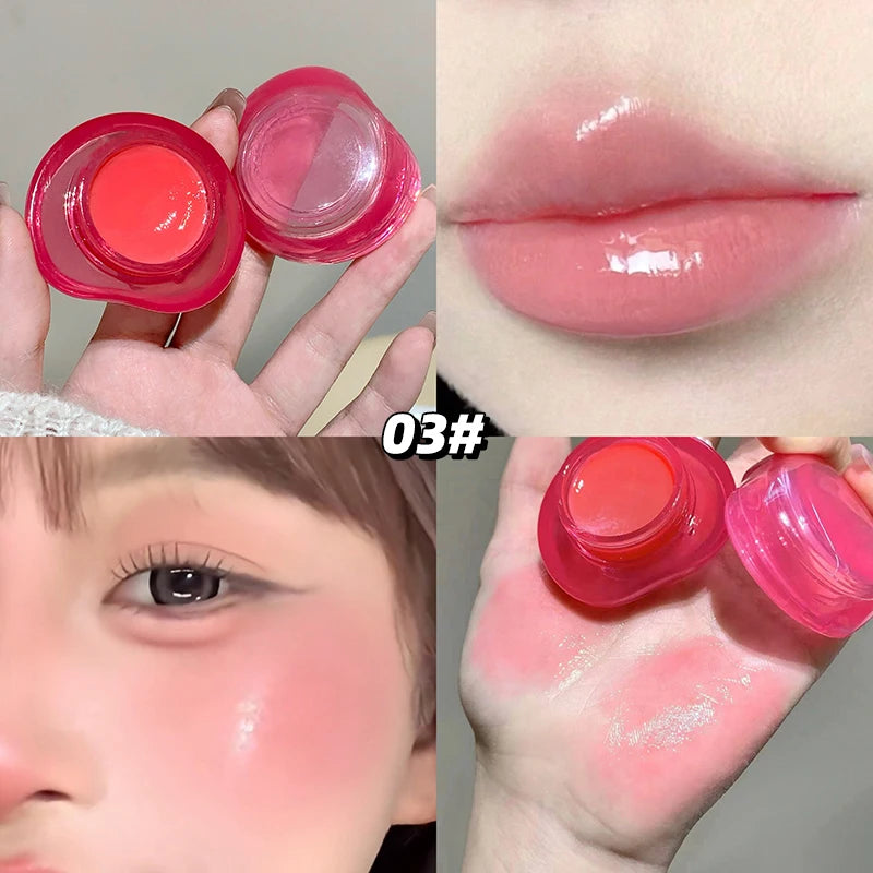 Canned Jelly Mirror Lipstick Peach Pink Lip Cheek Dual-use Cream Solid Lip Gloss Lasting Moisturizing Rouge Blush Korean Makeup