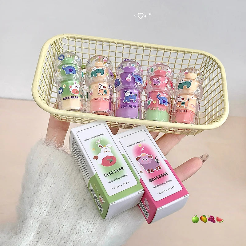 Gege Bear Fruit-Flavored Lip Balm Hydrating Cute Keychain Pendant Lipstick Long Lasting Moisturizing Reduce Lip Lines&Lip Base