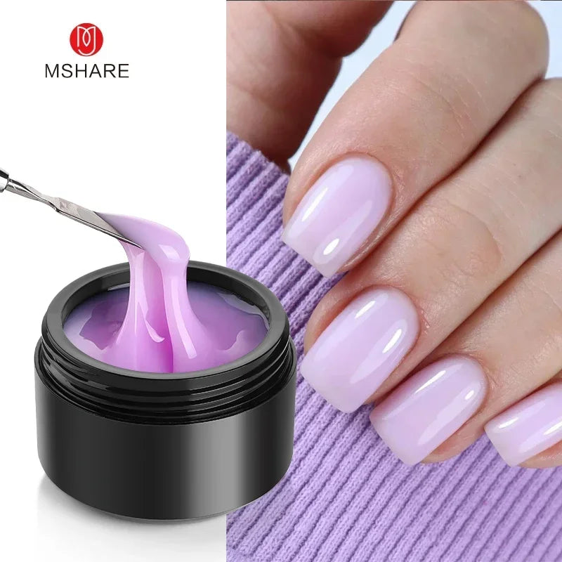 MSHARE 50ml Natural Nails Gel Builder Nalil Tpo Free Self Leveling Gel for Nail Extension Construction Pink Shade UV Led Gel