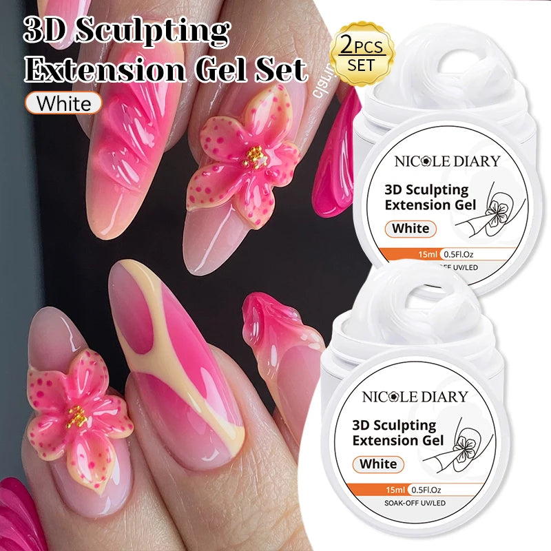 NICOLE DIARY White Non Stick Hand Extension Gel Nail Polish For 3D Shaping Carving Flower DIY Nail Art Extension Acrylic