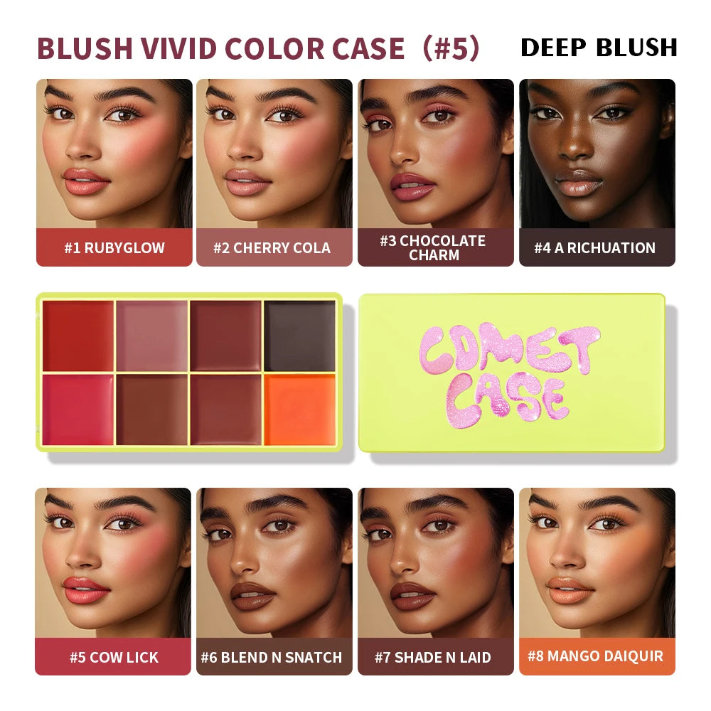 8-Color Blusher Cream Plate Highlighter Palette Face Blush Cosmetics Long Lasting Waterproof Concealer Natural Look Matte Makeup