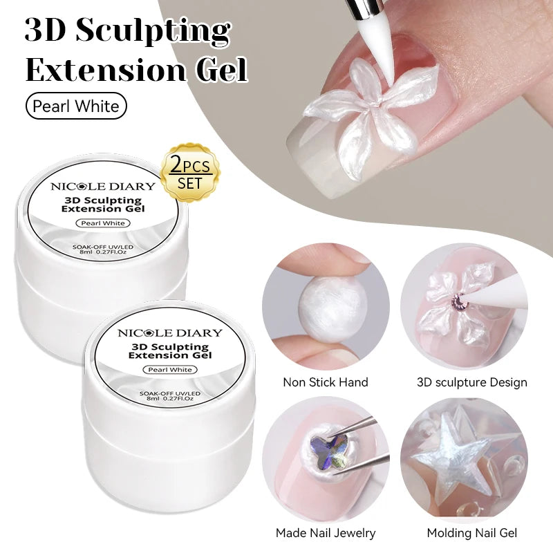 NICOLE DIARY White Non Stick Hand Extension Gel Nail Polish For 3D Shaping Carving Flower DIY Nail Art Extension Acrylic