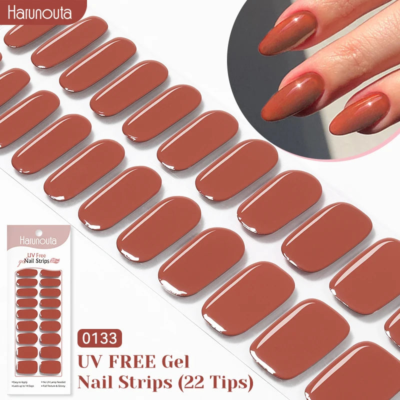 22strips UV Free Nail Gel Strips Loving Heart Gel Polish Nail Sticker Curing-free Adhesive Stickers for Nails Long Lasting Wrap