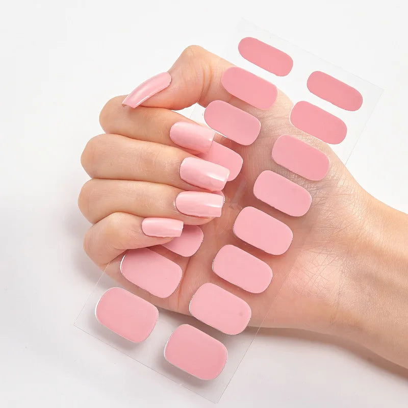 Pink Nude Full Cover Nail Sticker Gradient Color Self-Adhive Simple Full Nail Wraps DIY Thermal Effect Nail Art Making Manicur