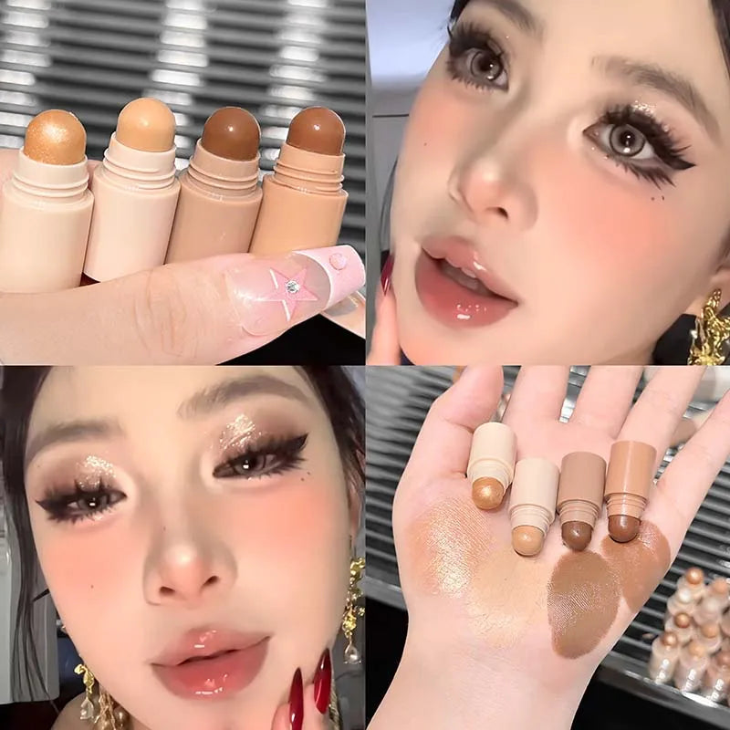 4 in 1 Contour Highlighter Stick 4 Colors Moisturizing Natural Matte Brown Nose Shadow Makeup Matte Shimmer Eyeshadow Stick Set