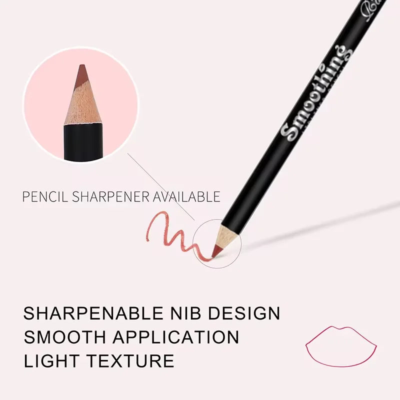 12 Colors Lip Liner Pen Set Professional Lip Liner Pencil Fashion Black Rod  Non-stick Cup Easy To Color Lipstick Pen Makeup