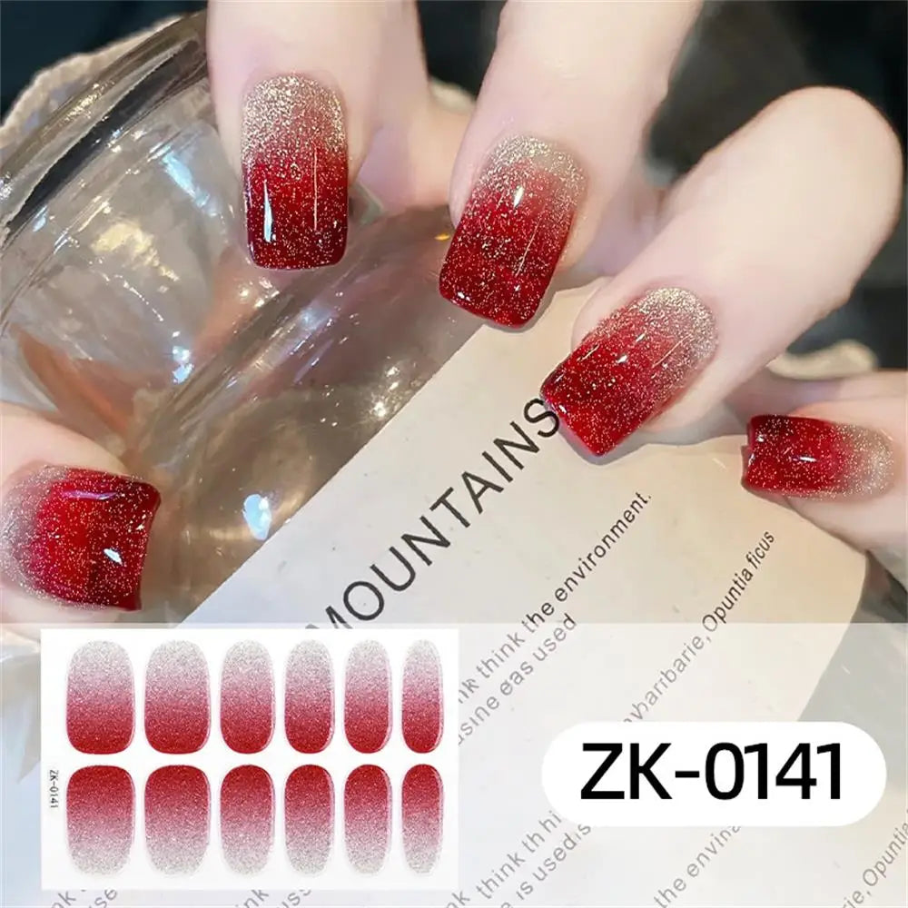 Gradient Cat Eye Style Nail Art Stickers, 16-Piece Set Self-Adhesive Waterproof Glitter False Nail Decals