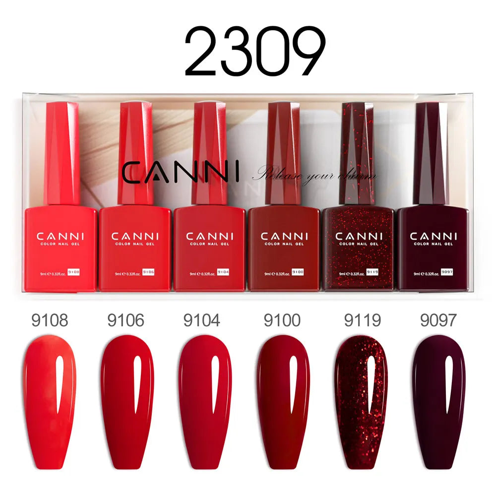 6pcs*9ml CANNI HEMA FREE Nail Gel Polish Set Gorgeous Color Semi Permanent Pigmented Painting Gel Soak off UV LED Gel Nails Kit