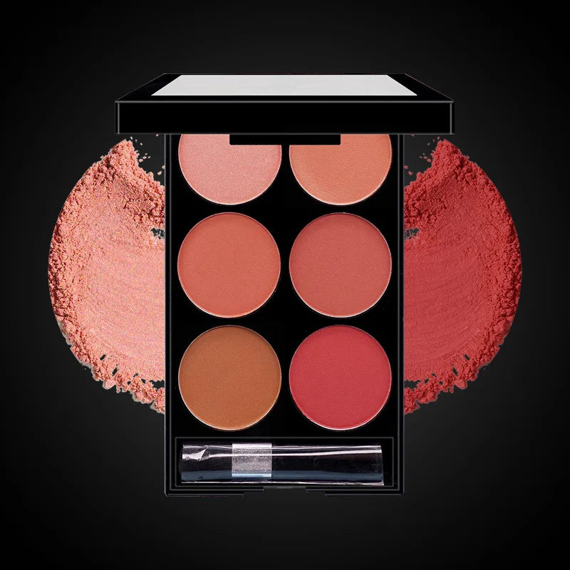 6-color blush and contouring all-in-one palette, pearlescent matte powder makeup palette