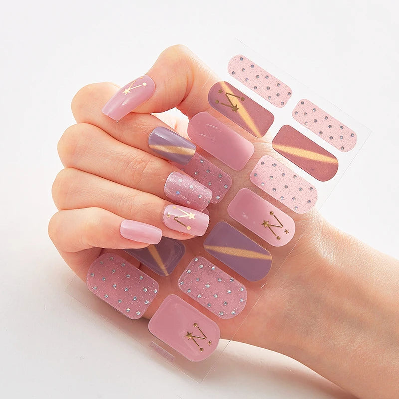 DIY Semi Cured Gel Nail Stickers Long-Lasting Solid Color Nail Strips Patch Slider Nail Sticker Full Cover Decal Manicure Patch