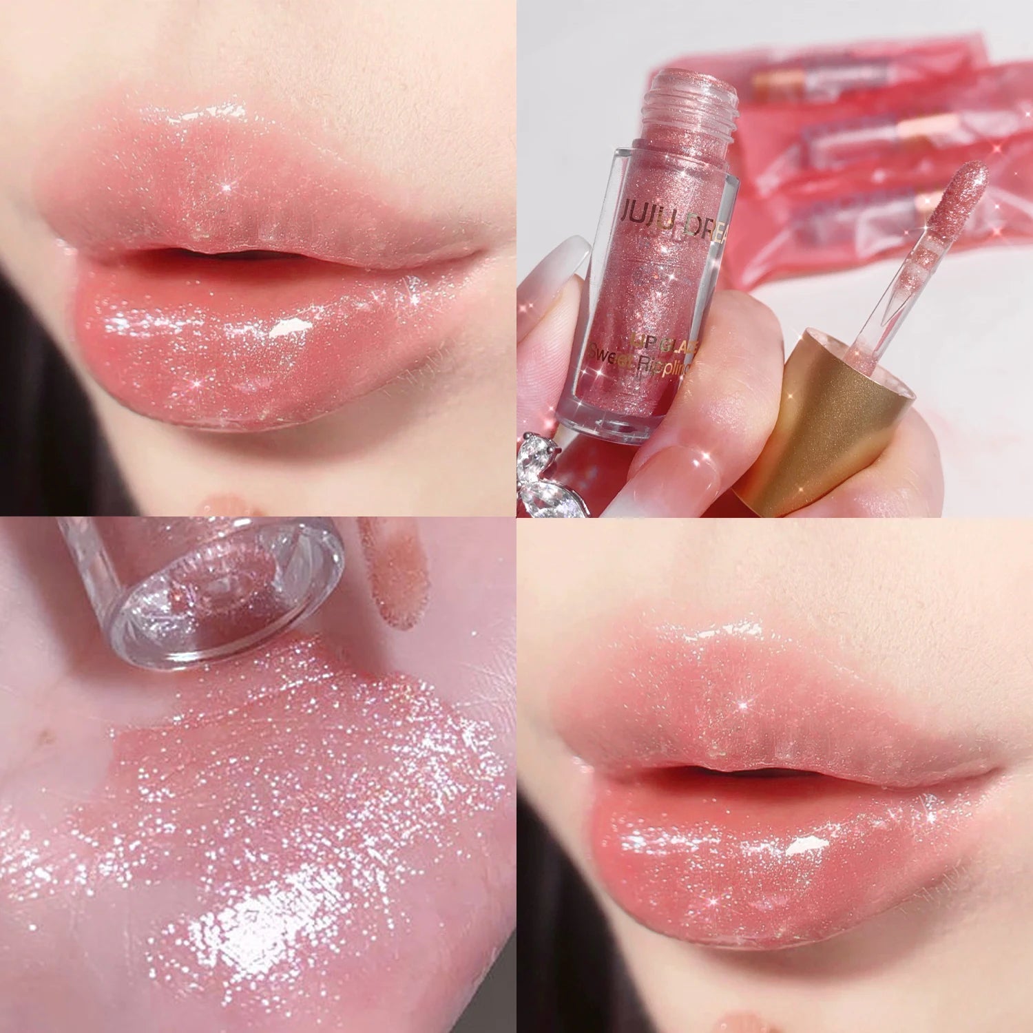 Sweet sparkling lip glaze mirror lip shine light lip gloss transparent lip gloss water gloss pure desire