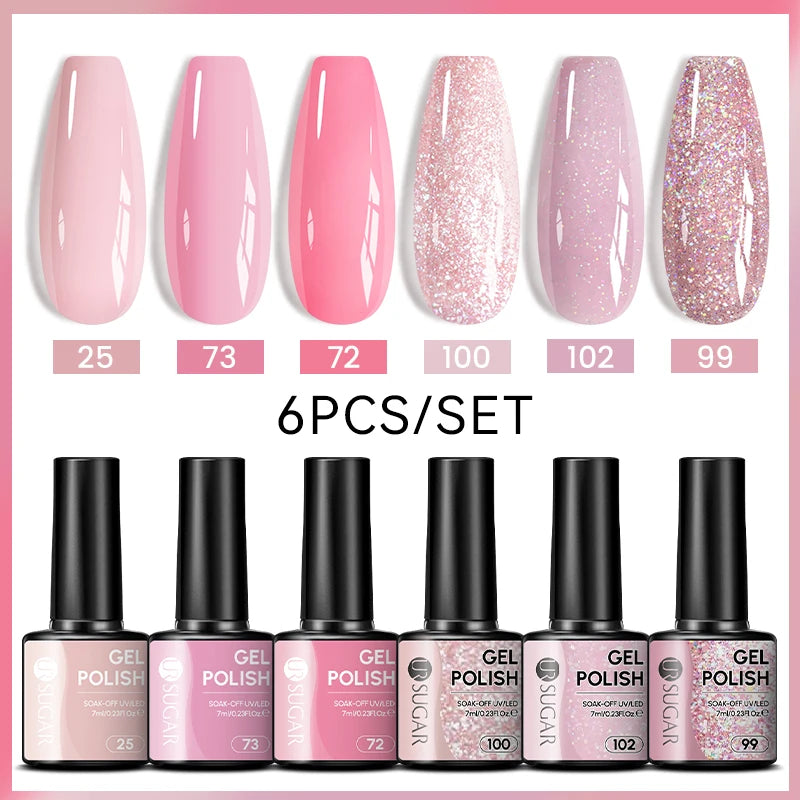 UR SUGAR 7ml All Season Gel Nail Polish Set Nude Pink Red Glitter Semi Permanent UV Gel Kits All For Manicure Soak Off Vernis