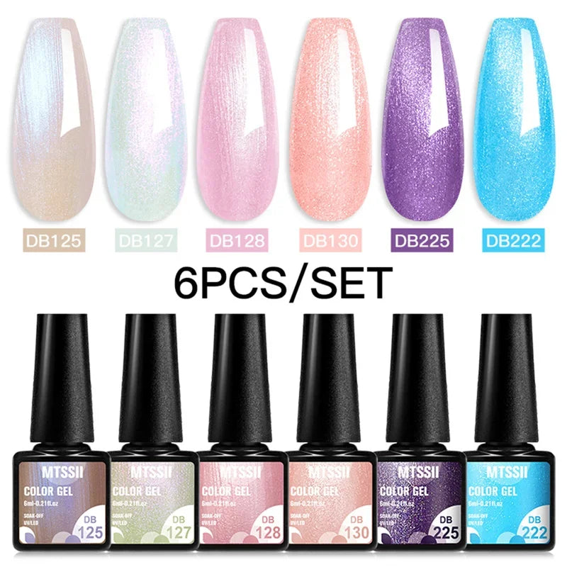 MTSSII 6PCS/Set Sparkly Red Roes Red Gel Nail Polish Shinning Nail Art LED UV Gel Varnish Nail Supplies Manicure Kit for Nails